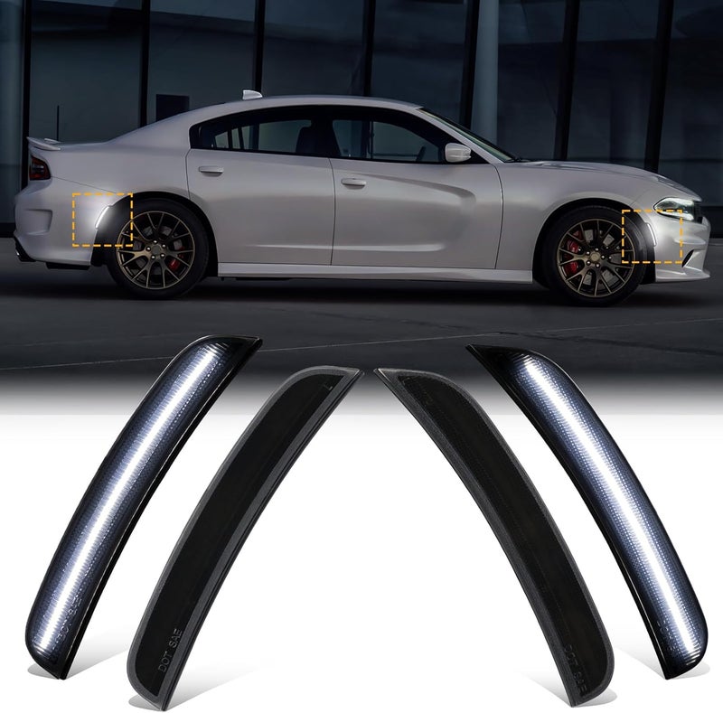 Mynoway Side Marker Lights for Dodg’e Charger 2015-2023 – 4PCS Front & Rear LED Fender Light White Parking Lamp for Charger SXT Scatpack SRT Hellcat 2015 2016 2017 2018 2019 2020 2021 2022 2023 - Image 1